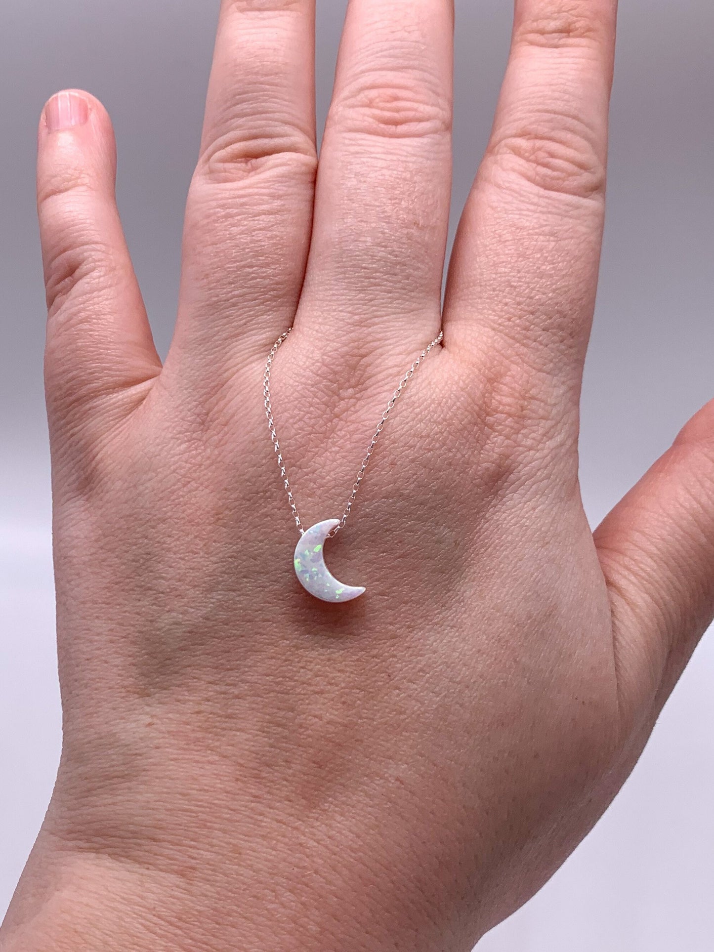 moon necklace sterling silver fire opal delicate chain