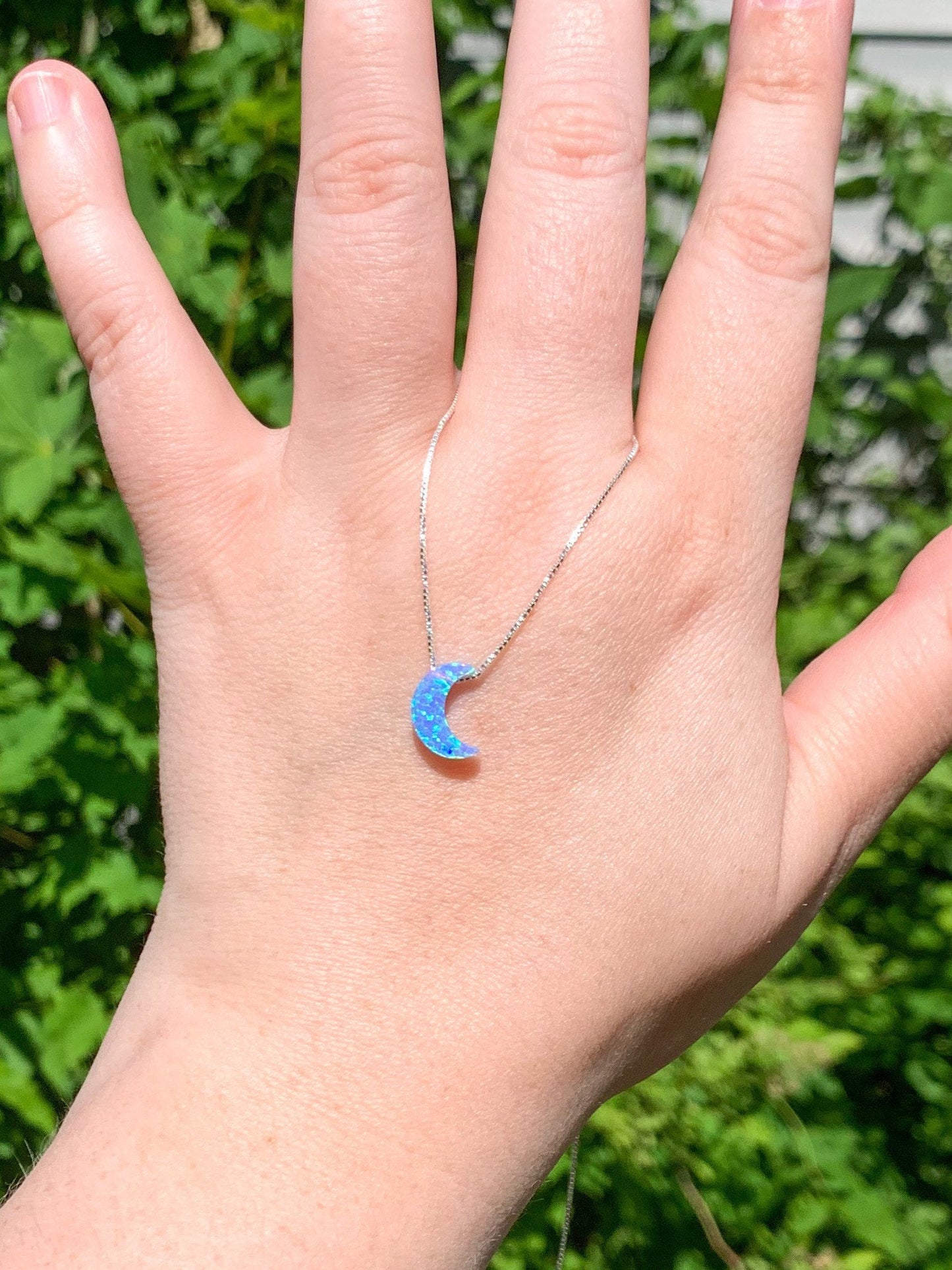 moon necklace fire opal sterling silver in light blue