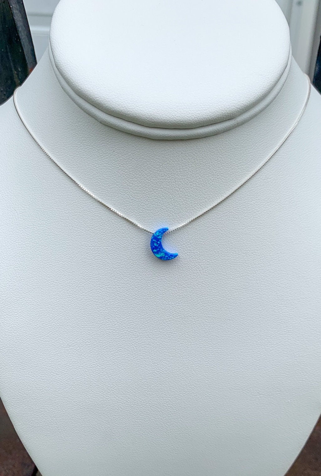 moon necklace blue fire opal sterling silver chain | SEE VIDEO