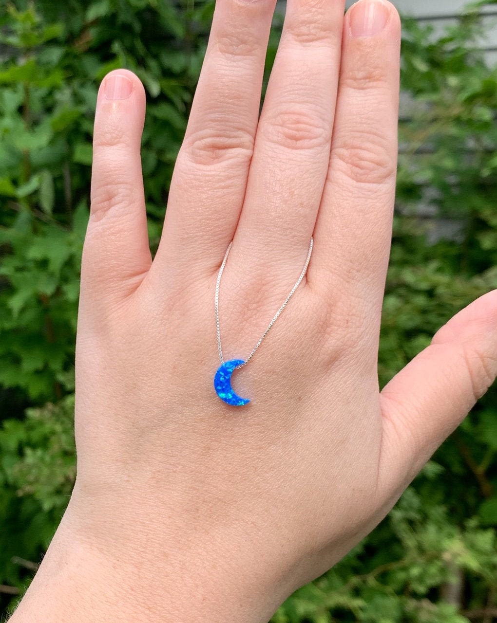 moon necklace blue fire opal sterling silver chain | SEE VIDEO