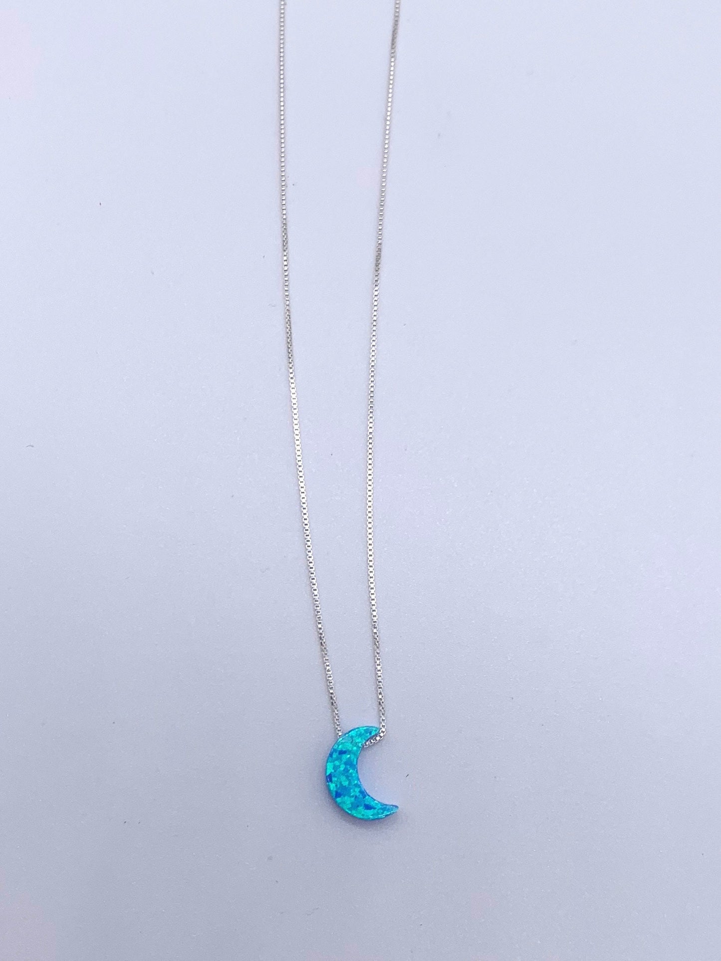 moon necklace fire opal sterling silver in light blue