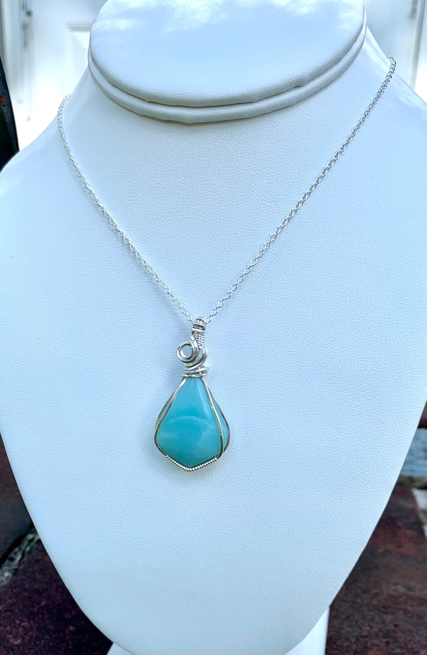 Amazonite sterling silver wire wrapped necklace