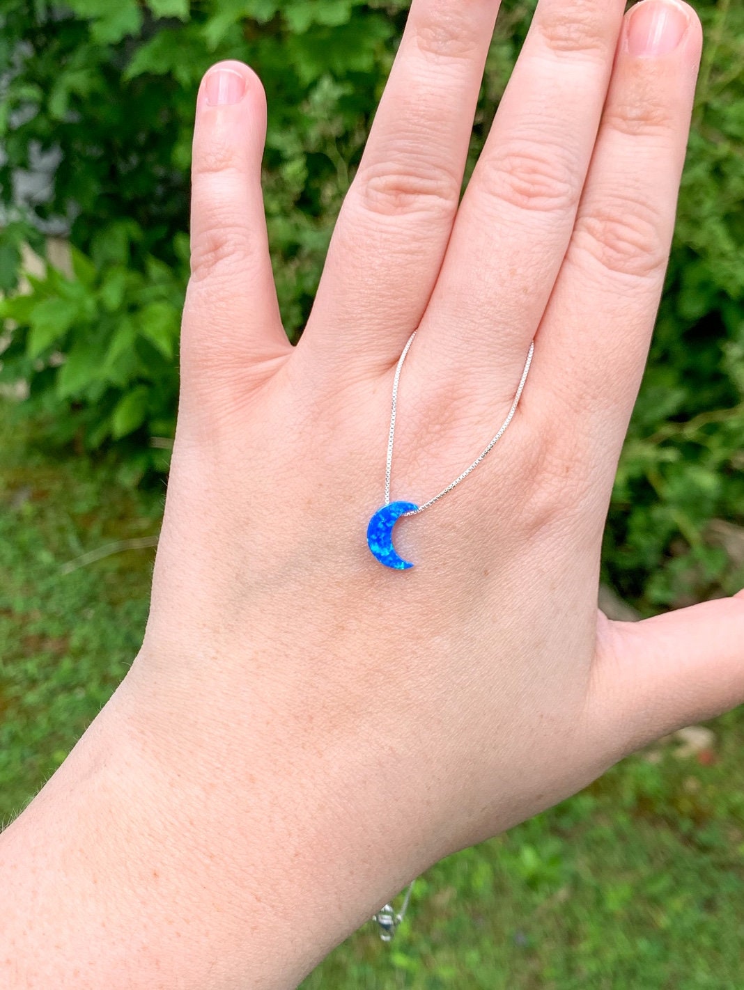 moon necklace blue fire opal sterling silver chain | SEE VIDEO