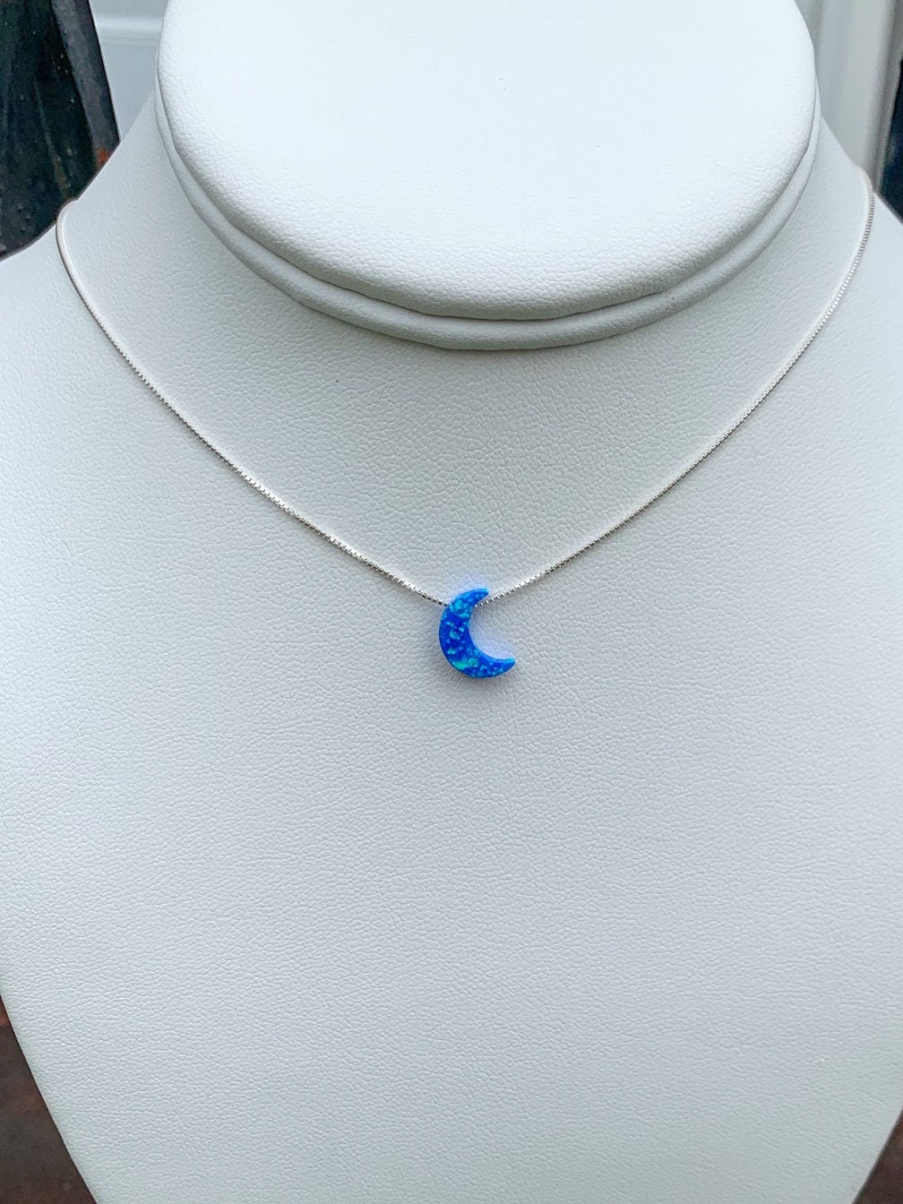 moon necklace blue fire opal sterling silver chain | SEE VIDEO