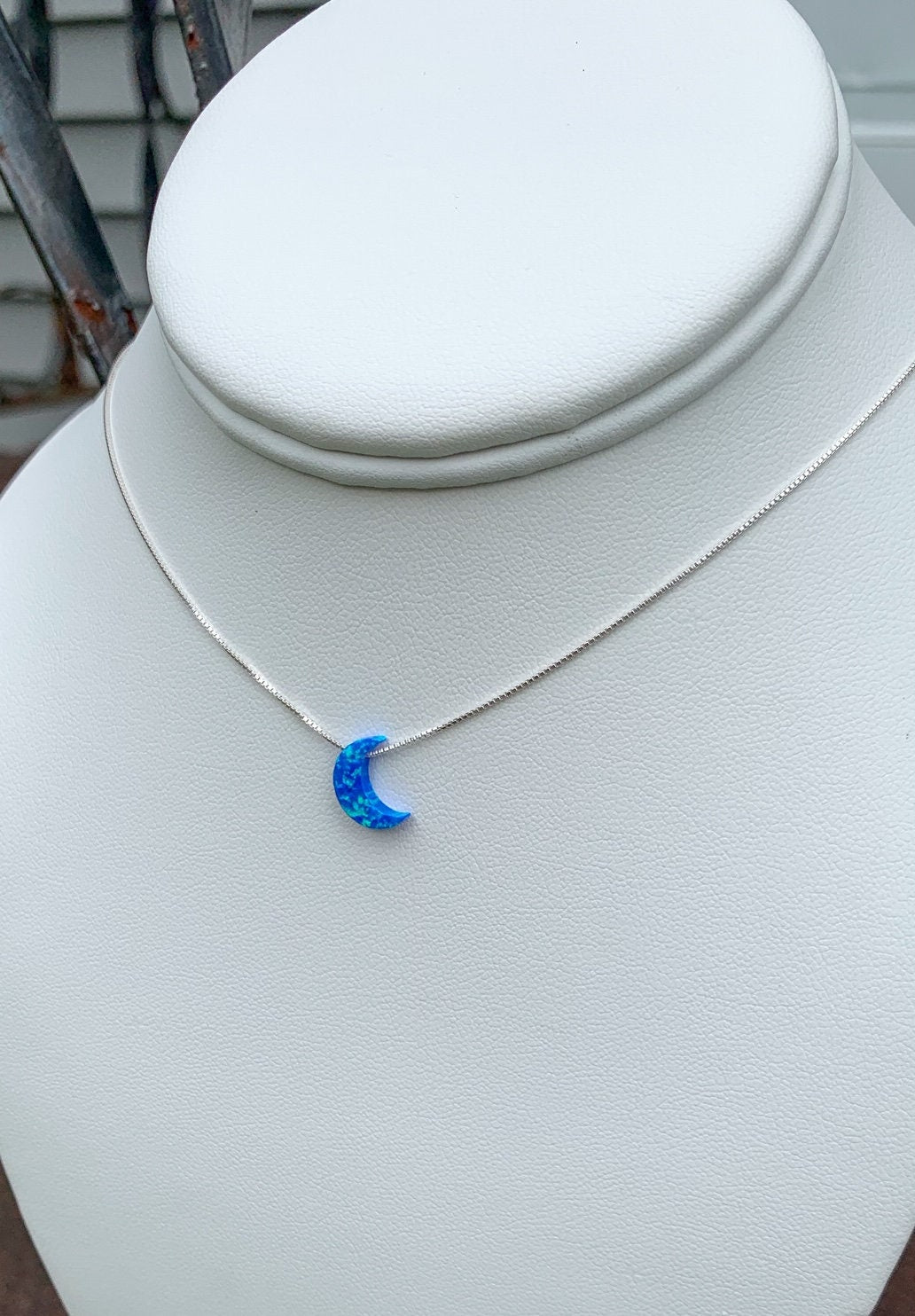 moon necklace blue fire opal sterling silver chain | SEE VIDEO