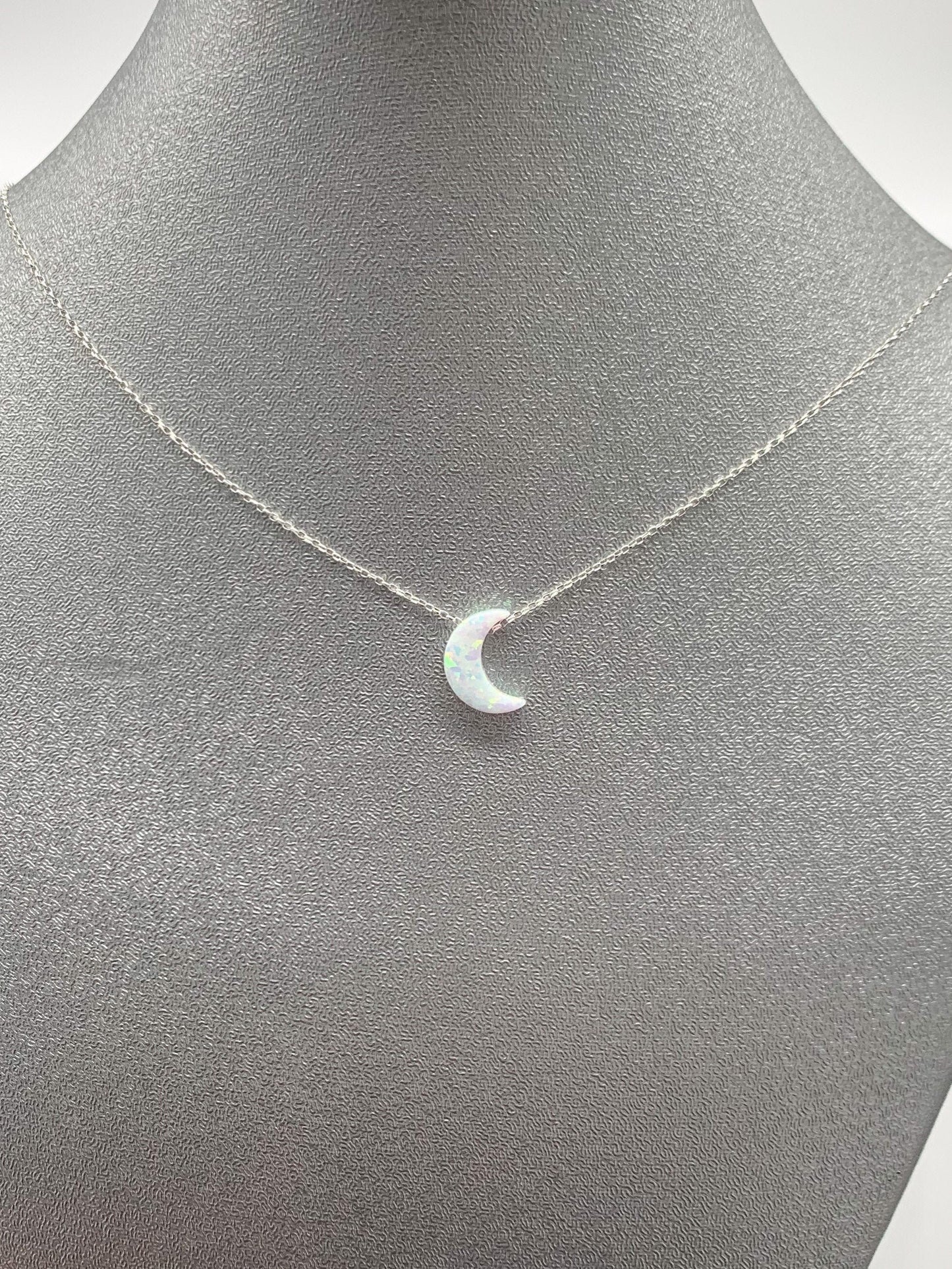 moon necklace sterling silver fire opal delicate chain