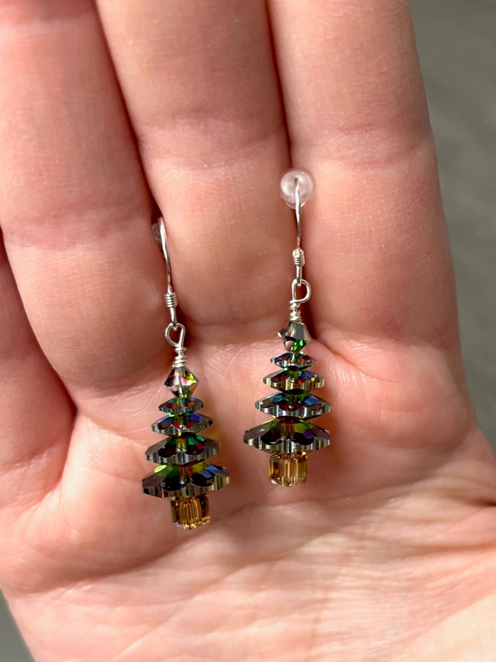 crystal sterling silver christmas tree earrings