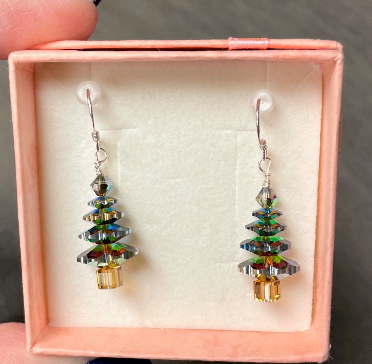 crystal sterling silver christmas tree earrings