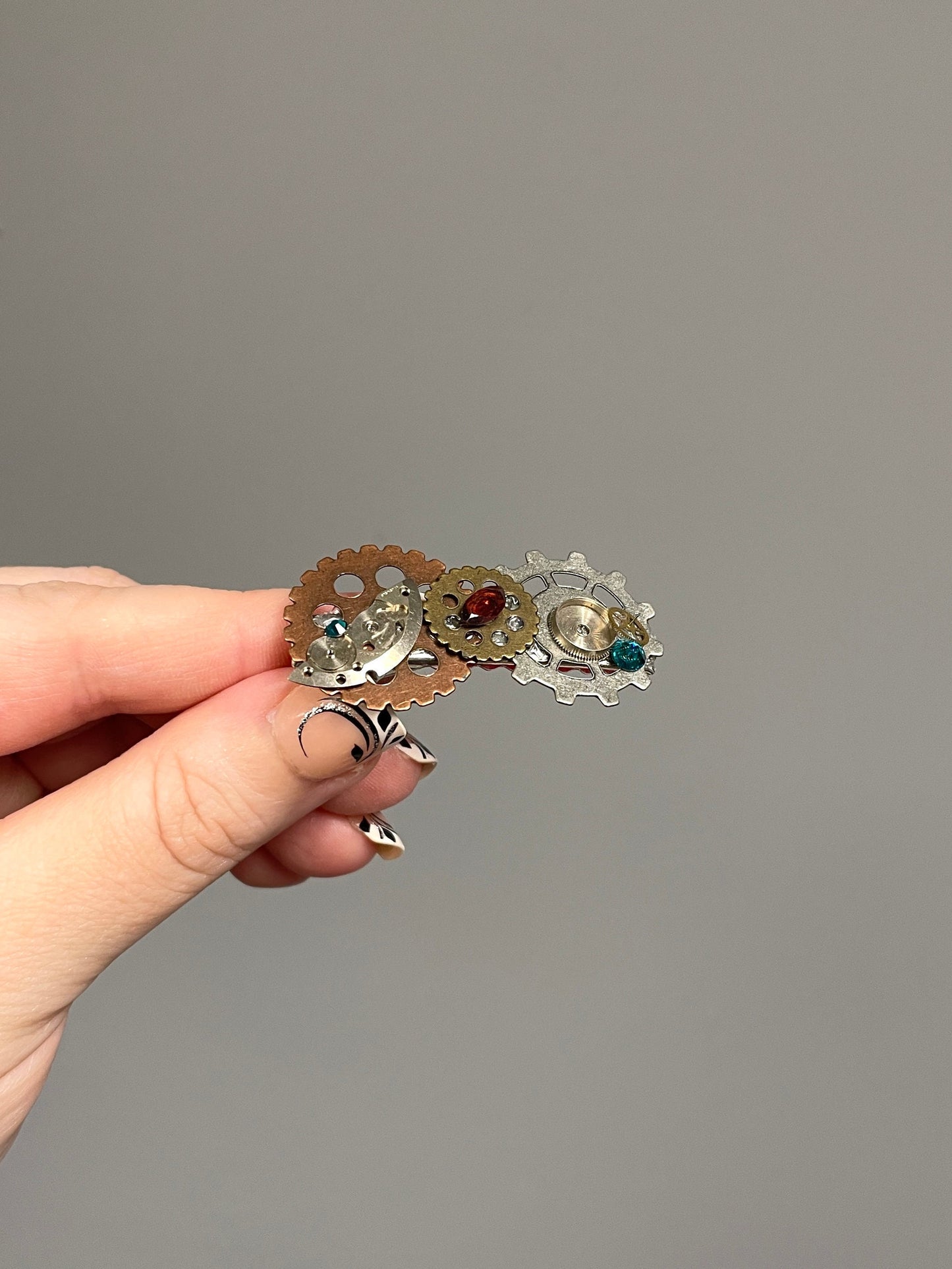 Steampunk hair clip with red garnet gemstone and Crystals