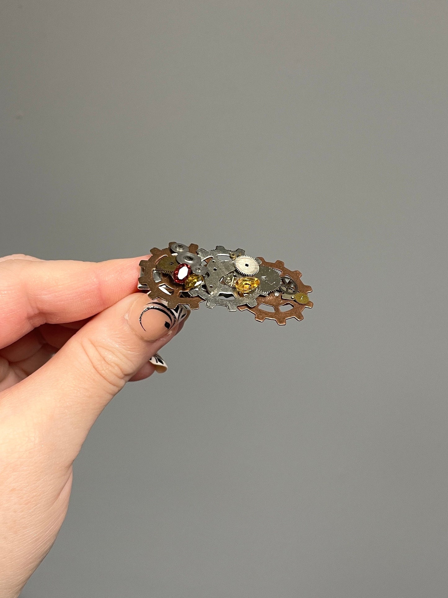 Steampunk hair clip with red garnet gemstone and Citrine gemstones