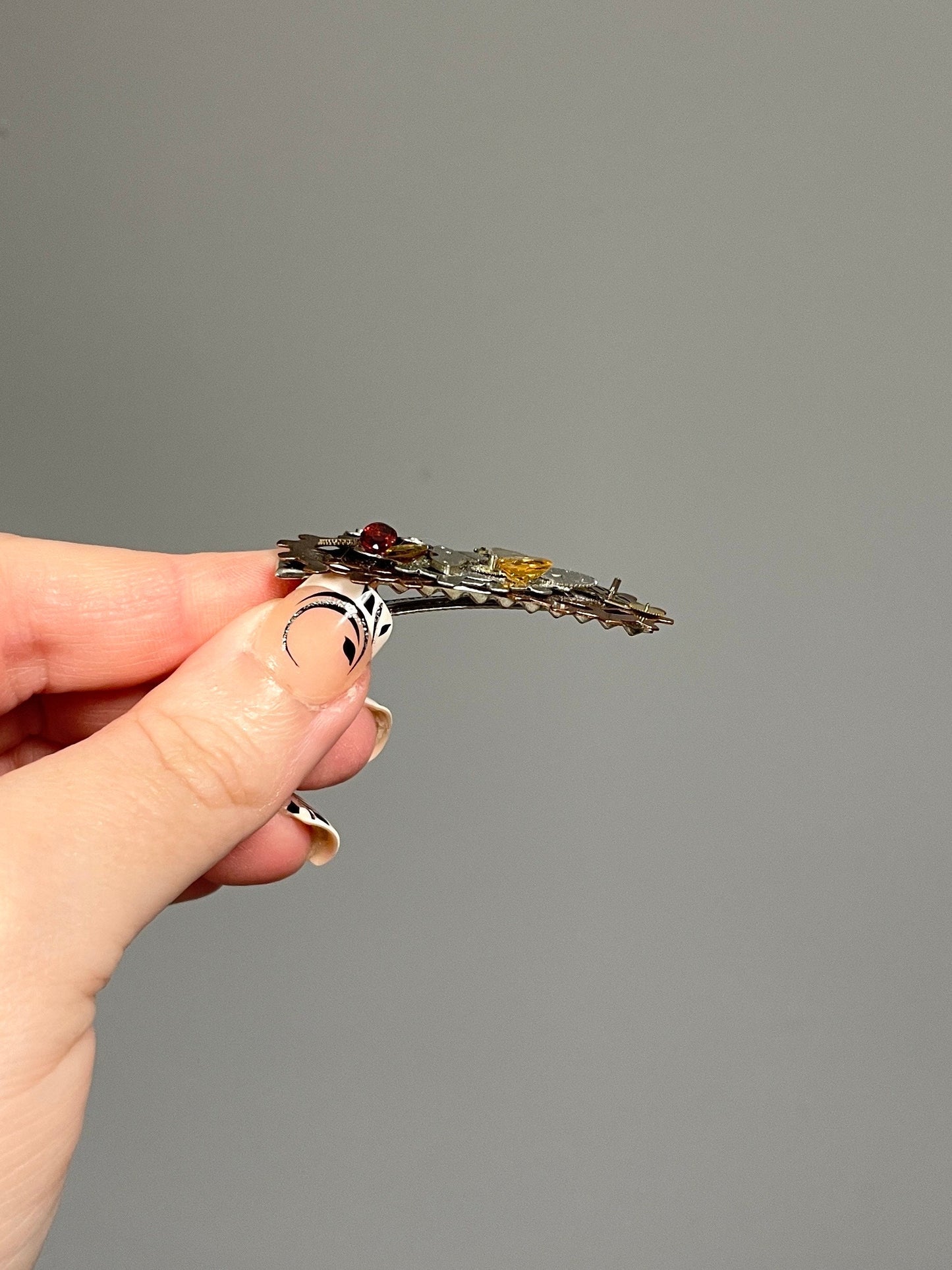 Steampunk hair clip with red garnet gemstone and Citrine gemstones